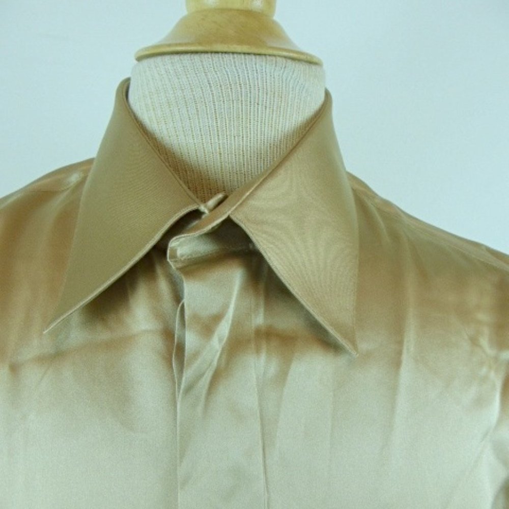 Amir 100% silk gold dress shirt hand made italy M